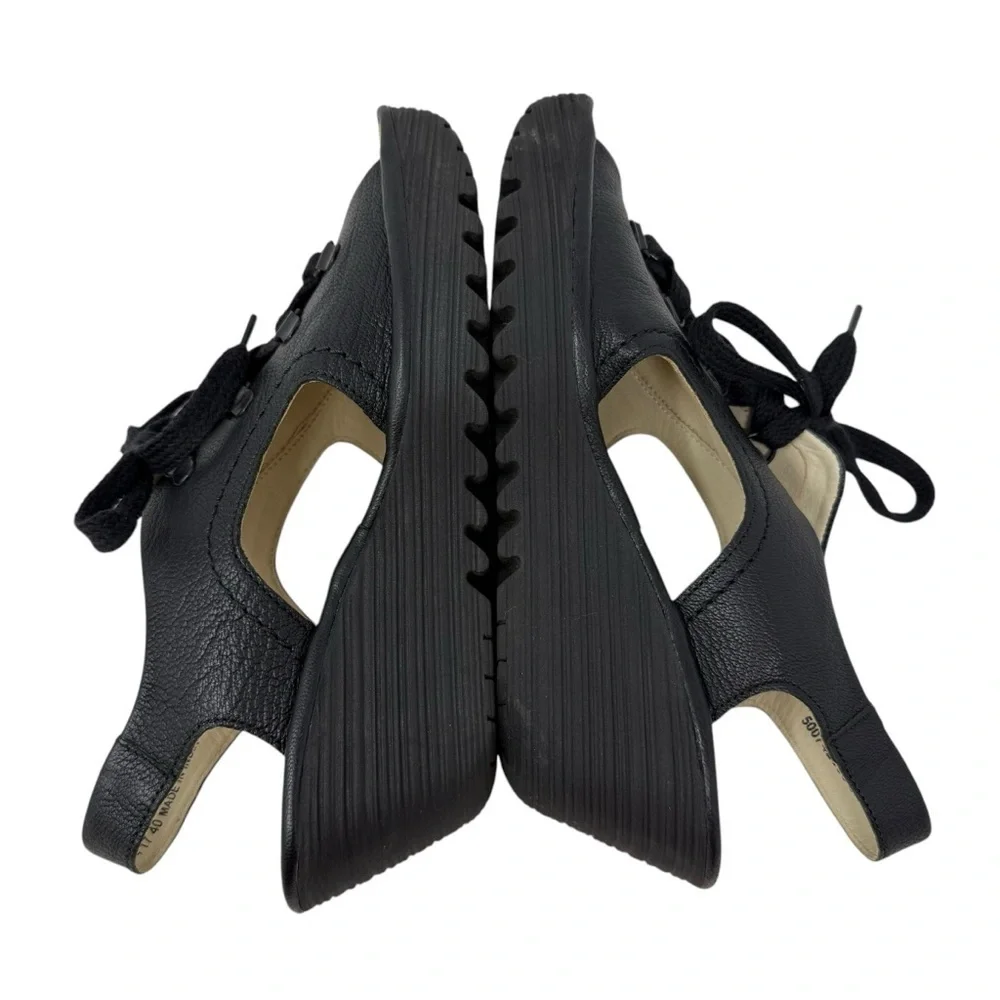 Fly London Yuta Black Leather Platform Wedge Sandals Size 40 9.5 10 Slingback